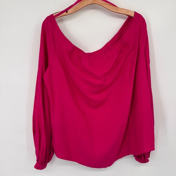 Anthropologie Floreat Hot Pink Mazza Off The Shoulder blouse size 12 top womens - Picture 12 of 12